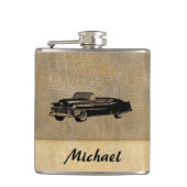 Lederen look  stijlvolle oude auto gepersonaliseer heupfles (Voorkant)