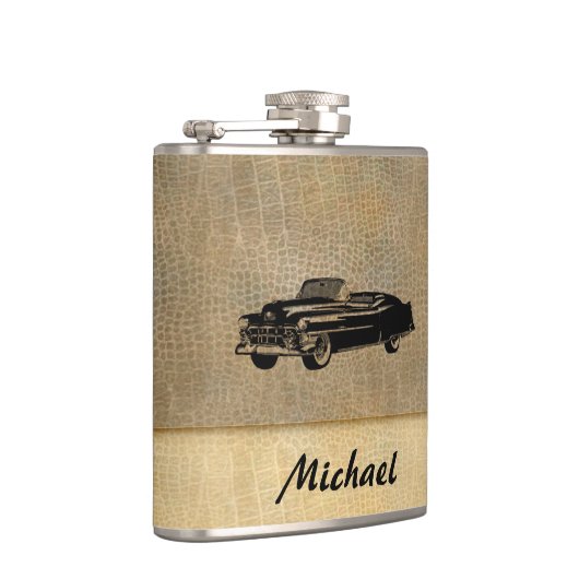 Lederen look  stijlvolle oude auto gepersonaliseer heupfles (Rechts)