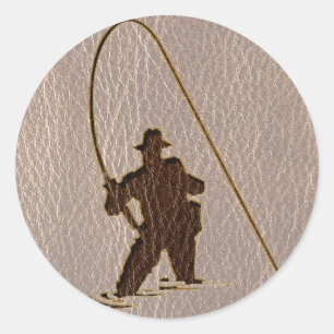 Lederen look visser zacht ronde sticker