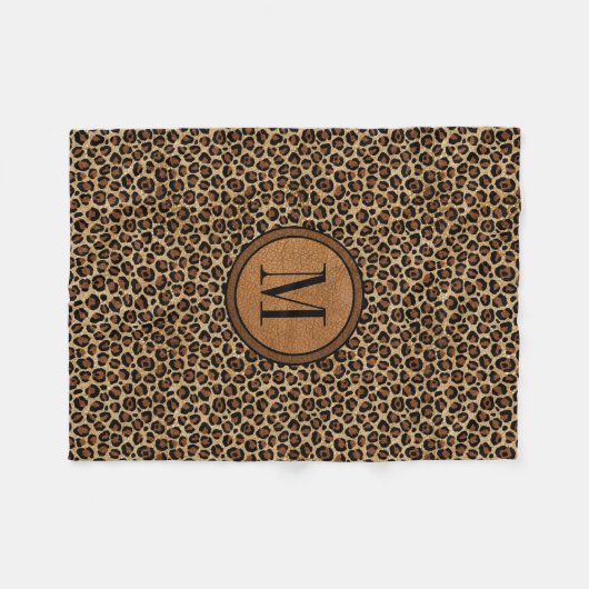 Lederen luipaard  Modern Boho Chic Monogram Fleece Deken (Voorkant (Horizontaal))