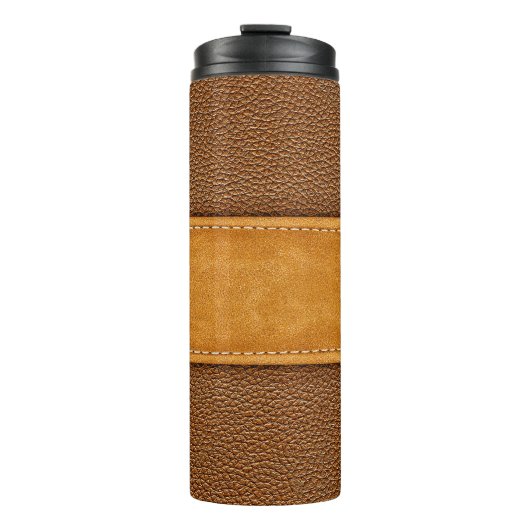 Lederen Luxe: gestikte bruine elegantie Thermosbeker (Voorkant)