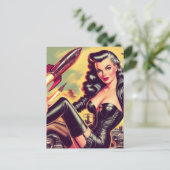lederen meisje sci-fi briefkaart (Staand voorkant)