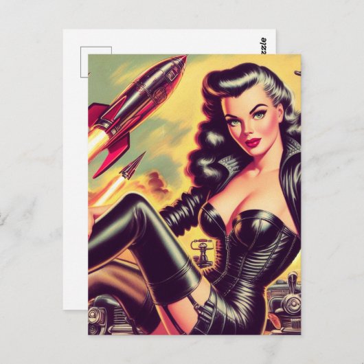  lederen meisje sci-fi briefkaart (Voorkant / Achterkant)