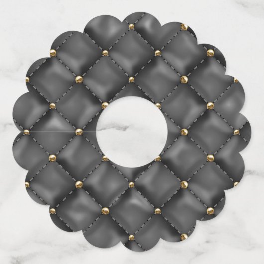 Lederen met glanzende structuur met gouden parels wijnglaslabel (Voorkant)