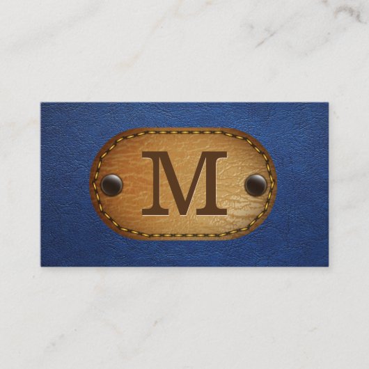 lederen monogram | Blauw leder en schuim Visitekaartje (Voorkant)