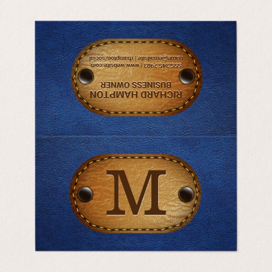 lederen monogram | Blauw leder en schuim Visitekaartje (Buitenkant ongevouwen)
