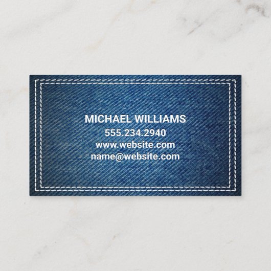 Lederen monogram | dubbelgestikte denim visitekaartje (Achterkant)