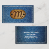 Lederen monogram | dubbelgestikte denim visitekaartje (Voorkant / Achterkant)