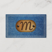 Lederen monogram | dubbelgestikte denim visitekaartje (Voorkant)