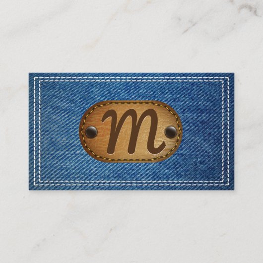 Lederen monogram | dubbelgestikte denim visitekaartje (Voorkant)