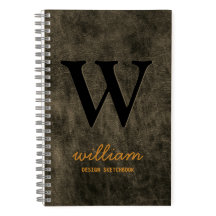 Lederen Monogram zwart goud script naam