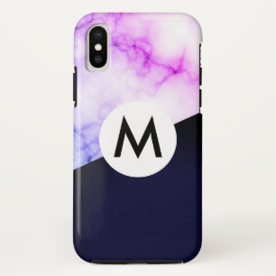 lederen paarse marmer met monogram Case-Mate iPhone case