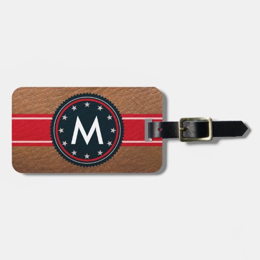 Lederen Patriottisch Bagagelabel met monogram (Voorkant horizontaal)