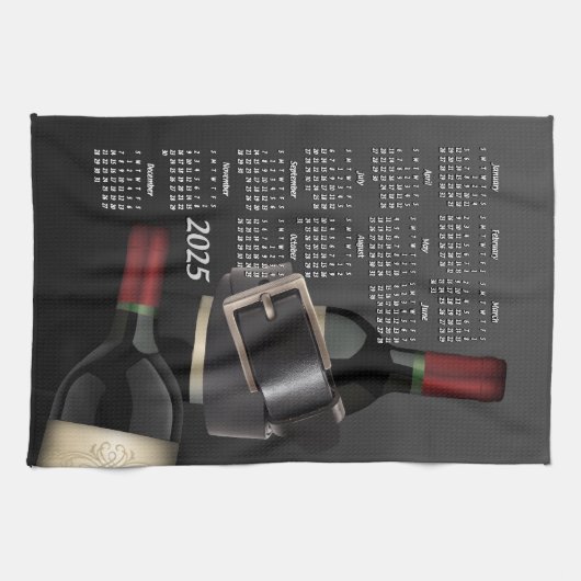 Lederen riem en wijnfles 2025 Kalender Theedoek (Horizontaal)