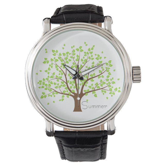  lederen riem van de zomergroene boom horloge (Voorkant)
