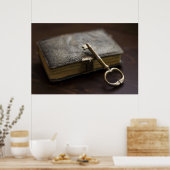 Lederen rond handboek onder vergrendeling en sleut poster (Keuken)
