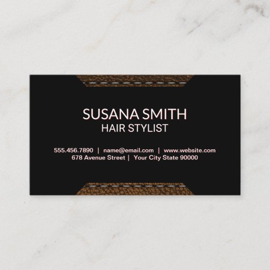 lederen sierstrip | Zwarte achtergrond geometrisch Visitekaartje (Voorkant)