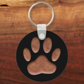 Lederen textiel Dog Pauw afdrukken op zwarte Sleut Sleutelhanger (Voorkant)