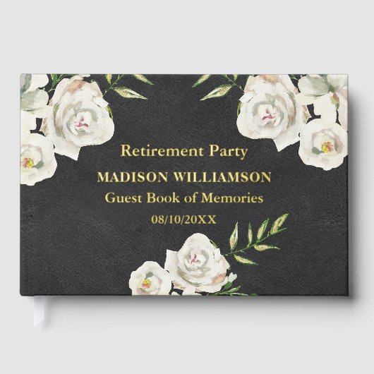 Lederen textuur Bloemen Pensioen Partij Gouden Fol Gastenboek (Voorkant)