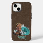 Lederen textuur cowgirl brown turkooise Case-Mate iPhone case (Achterkant)