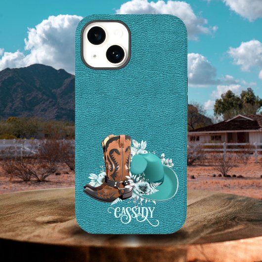 Lederen textuur cowgirl brown turkooise Case-Mate iPhone case