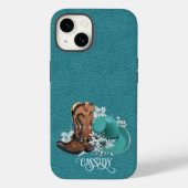 Lederen textuur cowgirl brown turkooise Case-Mate iPhone case (Achterkant)