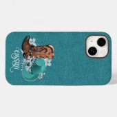 Lederen textuur cowgirl brown turkooise Case-Mate iPhone case (Achterkant (horizontaal))