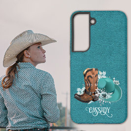Lederen textuur cowgirl brown turkooise samsung galaxy hoesje