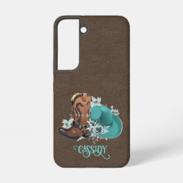 Lederen textuur cowgirl brown turkooise samsung galaxy hoesje