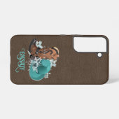 Lederen textuur cowgirl brown turkooise samsung galaxy hoesje (Achterkant horizontaal)