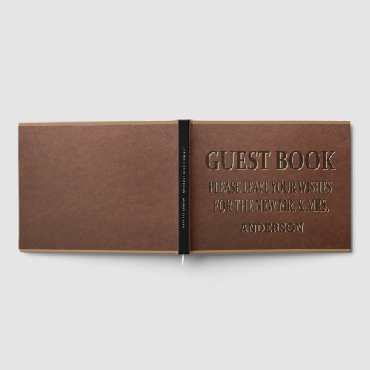  lederen textuur gegraveerd script bruiloft gastenboek (Volledig)