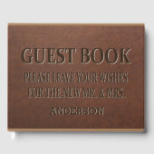  lederen textuur gegraveerd script bruiloft gastenboek (Voorkant)