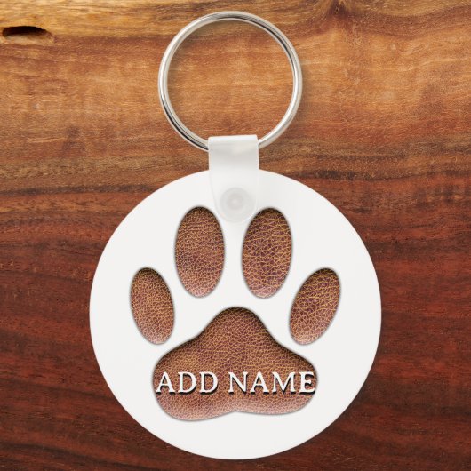 Lederen textuur Hondenpoot Print Aangepaste naam Sleutelhanger (Achterkant)