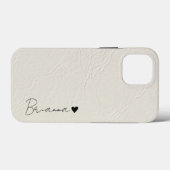 Lederen textuur ivoor minimalistisch hartscript Case-Mate iPhone case (Achterkant (horizontaal))