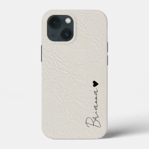 Lederen textuur ivoor minimalistisch hartscript Case-Mate iPhone case