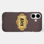 Lederen textuur met Grunge Badge Case-Mate iPhone Case (Achterkant (horizontaal))