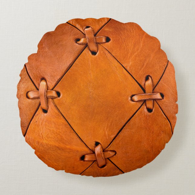 Lederen textuur. rond kussen (Voorkant)