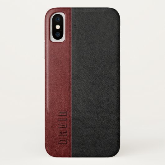 lederen textuur voor zwart en donkerrood Faux Case-Mate iPhone Case (Achterkant)