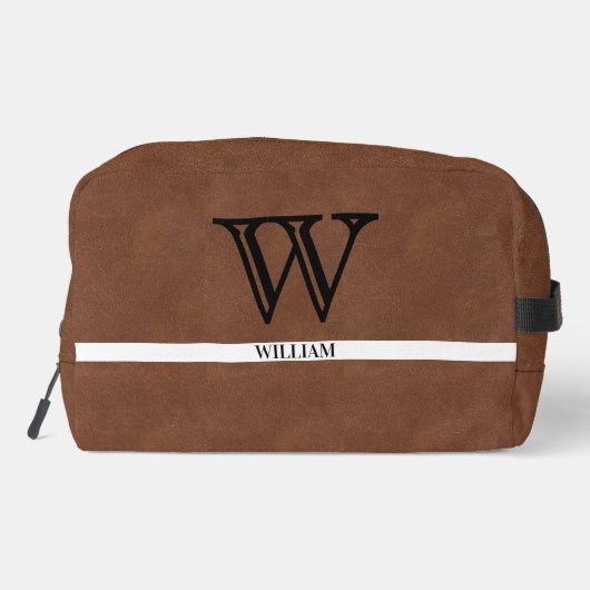 Lederen textuur Zwart Monogram Naam Dopp Kit Toilettasje (Achterkant)