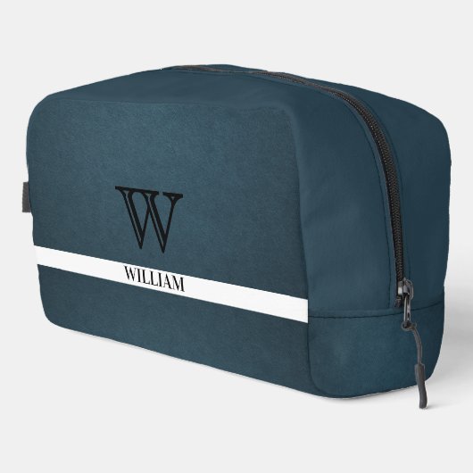 Lederen textuur zwart monogram Naam Toilettasje (Rechterhoek)