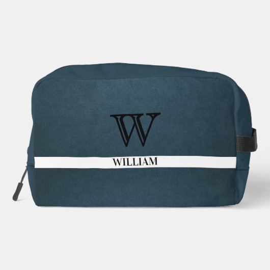 Lederen textuur zwart monogram Naam Toilettasje (Achterkant)