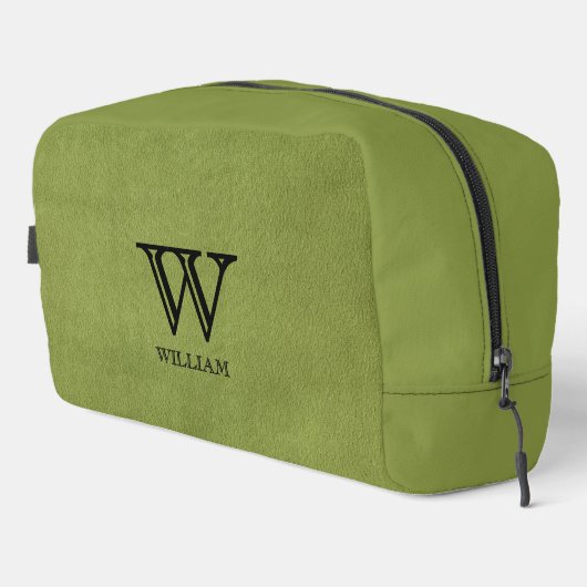 Lederen textuur zwart monogram Naam Toilettasje (Rechterhoek)