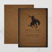 Lederen Western Wild West Cowboy Bewaar de datum Aankondigingskaart (Voorkant / Achterkant)