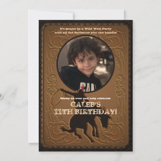 Lederen Western Wild West Cowboy Verjaardagsfoto Kaart (Voorkant)