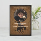 Lederen Western Wild West Cowboy Verjaardagsfoto Kaart (Staand voorkant)