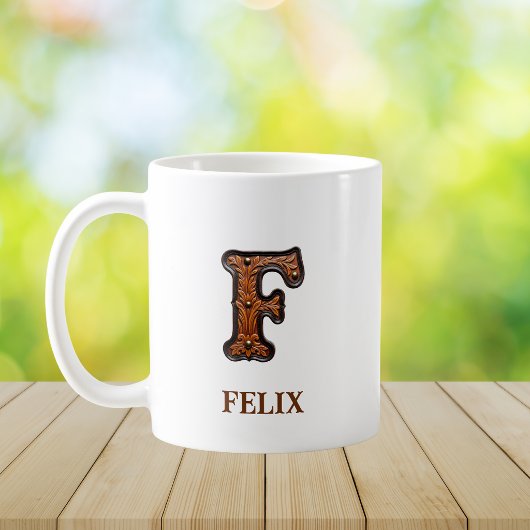 Lederen Westers Initiaal Monogram F Koffiemok
