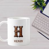 Lederen Westers Initiaal Monogram H Koffiemok