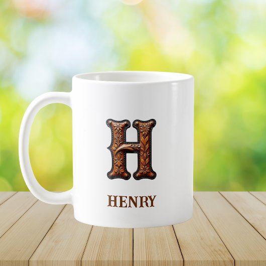 Lederen Westers Initiaal Monogram H Koffiemok