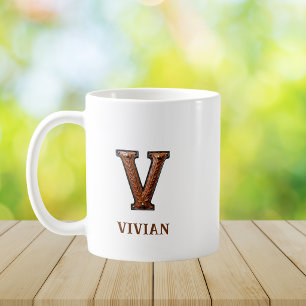 Lederen Westers Initiaal Monogram V Koffiemok