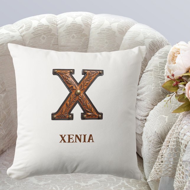 Lederen Westers Initiaal Monogram X Kussen (Creator heeft geüpload)